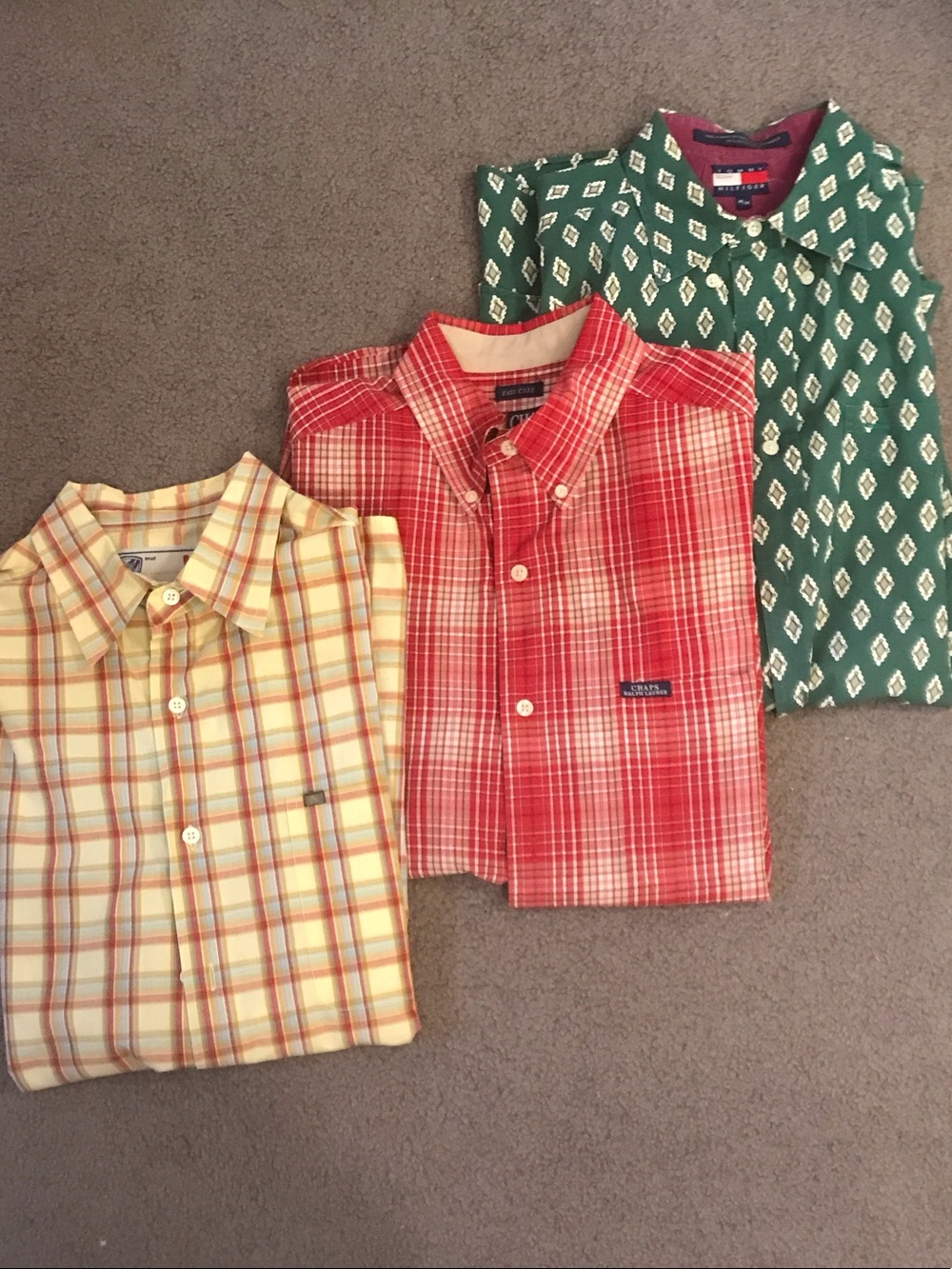 Three Men's Casual Button-Down Shirts - Red, Green & Yellow Plaid